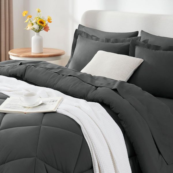 CozyLux Queen Bed in a Bag 7-Pieces Comforter Sets with Comforter and Sheets Dark Grey All Season Bedding Sets with Comforter, Pillow Shams, Flat Sheet, Fitted Sheet and Pillowcases - Image 3