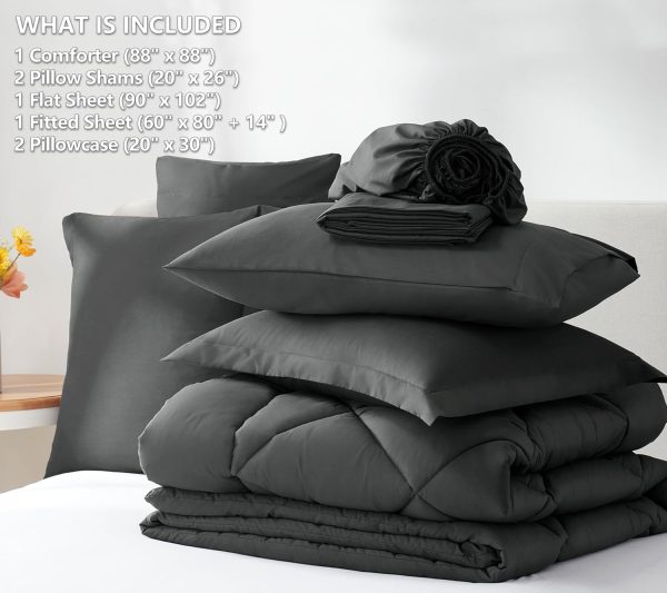 CozyLux Queen Bed in a Bag 7-Pieces Comforter Sets with Comforter and Sheets Dark Grey All Season Bedding Sets with Comforter, Pillow Shams, Flat Sheet, Fitted Sheet and Pillowcases - Image 6