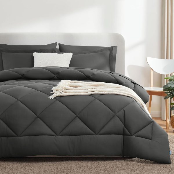 CozyLux Queen Bed in a Bag 7-Pieces Comforter Sets with Comforter and Sheets Dark Grey All Season Bedding Sets with Comforter, Pillow Shams, Flat Sheet, Fitted Sheet and Pillowcases - Image 7