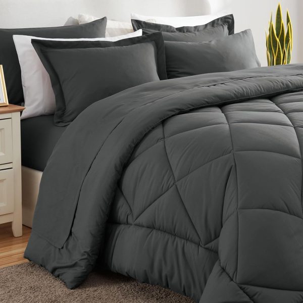 CozyLux Queen Bed in a Bag 7-Pieces Comforter Sets with Comforter and Sheets Dark Grey All Season Bedding Sets with Comforter, Pillow Shams, Flat Sheet, Fitted Sheet and Pillowcases - Image 8