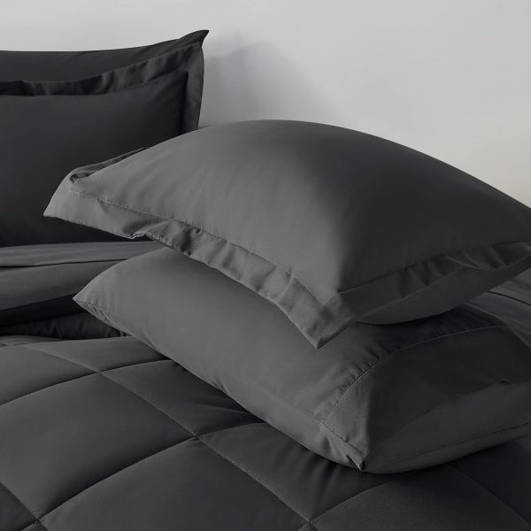 CozyLux Queen Bed in a Bag 7-Pieces Comforter Sets with Comforter and Sheets Dark Grey All Season Bedding Sets with Comforter, Pillow Shams, Flat Sheet, Fitted Sheet and Pillowcases - Image 9