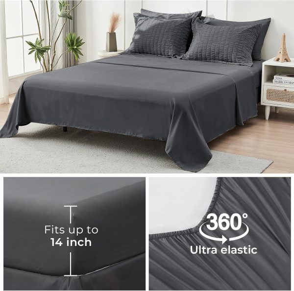 HYMOKEGE Queen Comforter Set Seersucker 7 Pieces, All Season Luxury Bed in a Bag for Bedroom, Bedding Set with Comforters, Sheets, Pillowcases & Shams, Dark Grey - Image 6