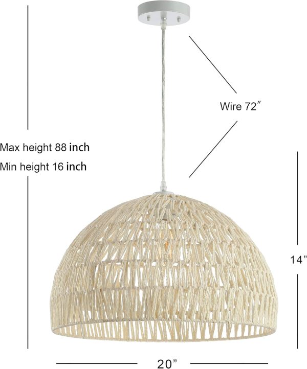 JONATHAN Y JYL6504A Campana 20" 1-Light Bohemian Modern Woven Rattan/Iron LED Pendant Farmhouse Coastal Adjustable Dining Room Living Room Kitchen Island Foyer Bedroom Hallway, Cream - Image 5