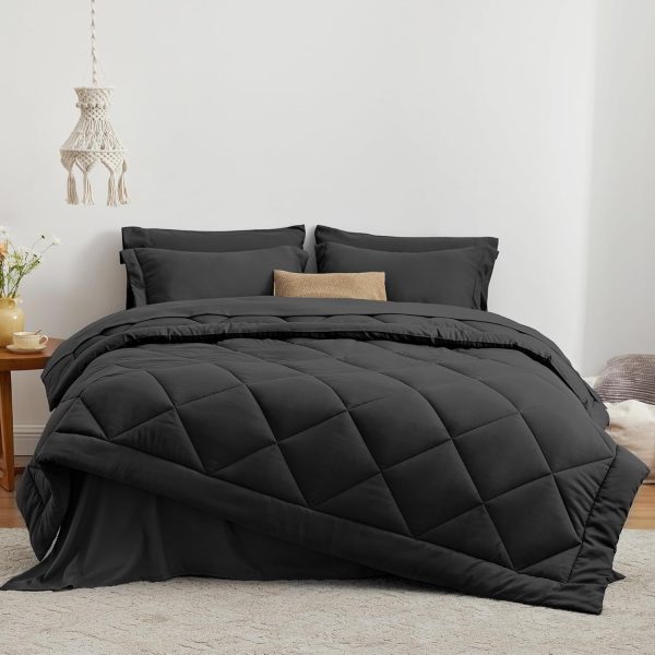 Love's cabin Full Comforter Set Black, 7 Pieces Full Bed in a Bag, All Season Full Bedding Sets with 1 Comforter, 1 Flat Sheet, 1 Fitted Sheet, 2 Pillowcase and 2 Pillow Sham - Image 2