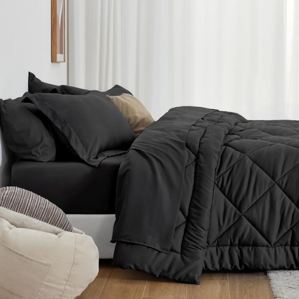 Love's cabin Full Comforter Set Black, 7 Pieces Full Bed in a Bag, All Season Full Bedding Sets with 1 Comforter, 1 Flat Sheet, 1 Fitted Sheet, 2 Pillowcase and 2 Pillow Sham - Image 3