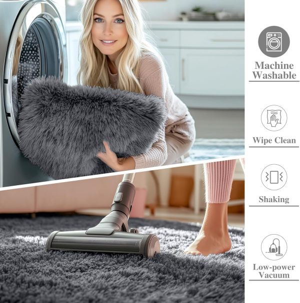 OLANLY Area Rugs for Living Room Bedroom, Machine Washable 4x5.9 Feet Soft Fluffy Shaggy Bedside Rug, Indoor Floor Carpet for Kids Girls and Boys, Dorms, Nursery Rooms, Home Decor Aesthetic, Grey - Image 3