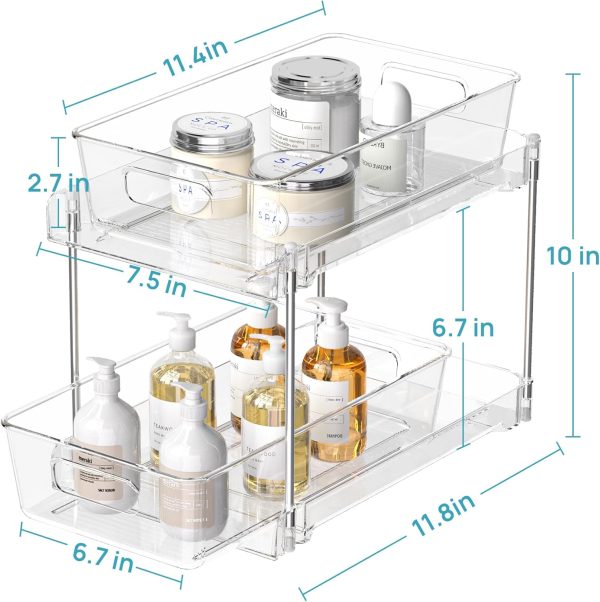 Vtopmart 4 Pack Bathroom Storage Organizer, 2 Tier Clear Under Sink Organizers Vanity Countertop Storage Container, Medicine Cabinet Drawers Bins, Pull-Out Organization with Track for Pantry, Kitchen - Image 2